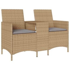vidaXL 2-personers havesofa med bord og hynder polyrattan beige