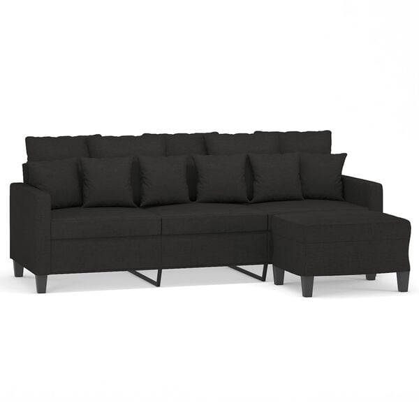 vidaXL 3-personers sofa med fodskammel 180 cm sort