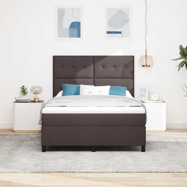 vidaXL Box spring seng med madras med LED M&oslash;rkebrun 160 x 200 cm Stof