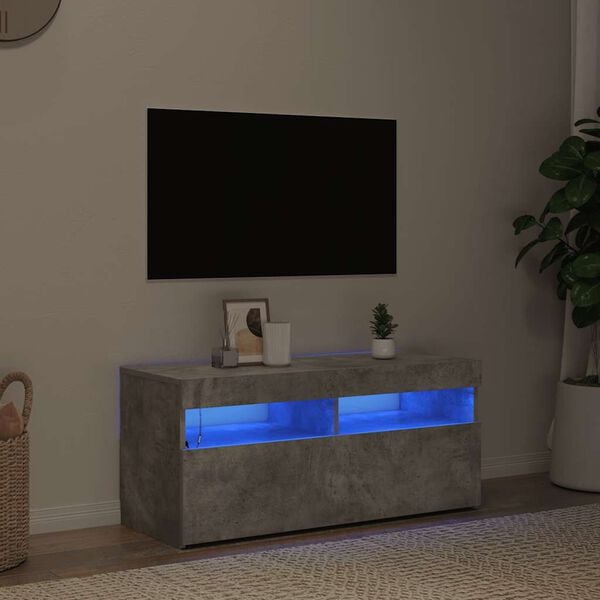 vidaXL tv-bord med LED-lys 90x35x40 cm betongr&aring;