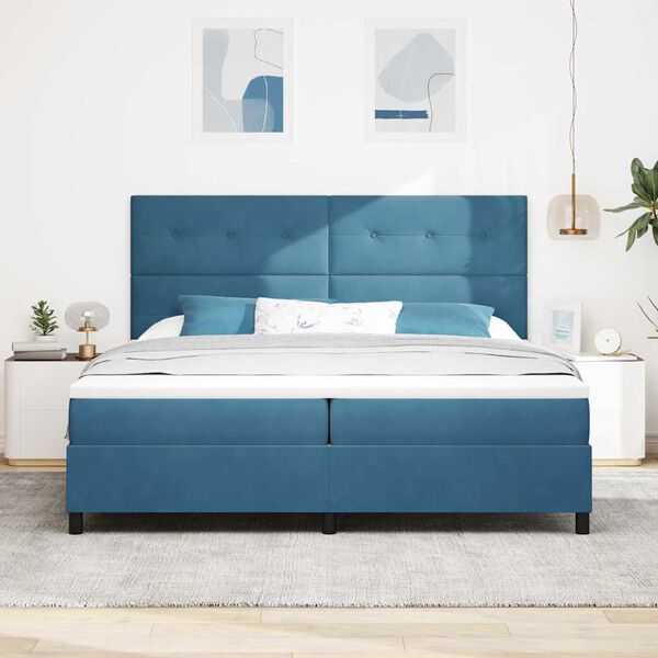 vidaXL LED Box Spring Bed med madras M&oslash;rk bl&aring; 200 x 200 cm Fl&oslash;jl