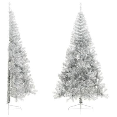 vidaXL kunstigt halvt juletræ med juletræsfod 240 cm PET sølvfarvet