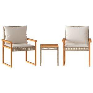 vidaXL bistros&aelig;t 3 dele med hynder polyrattan og akacietr&aelig; beige