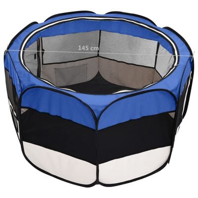 vidaXL foldbar hundegård med bæretaske 145x145x61 cm blå