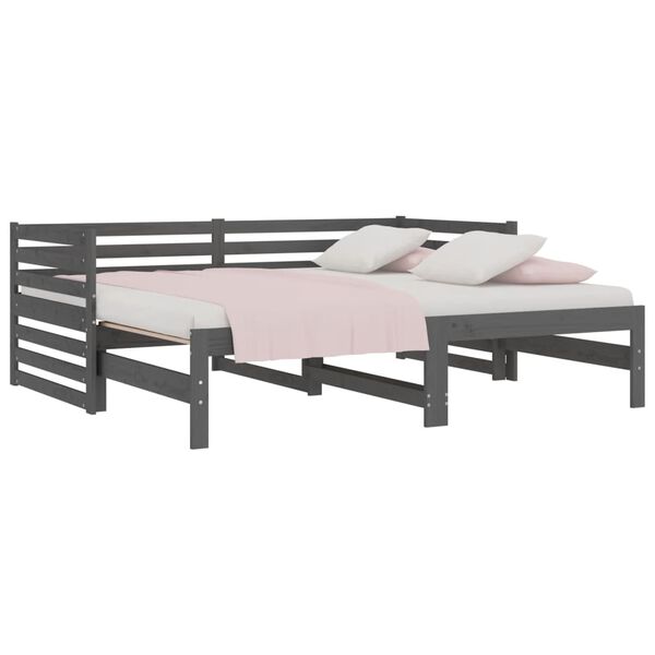 vidaXL daybed med udtr&aelig;k 2x(80x200) cm massivt fyrretr&aelig; gr&aring;