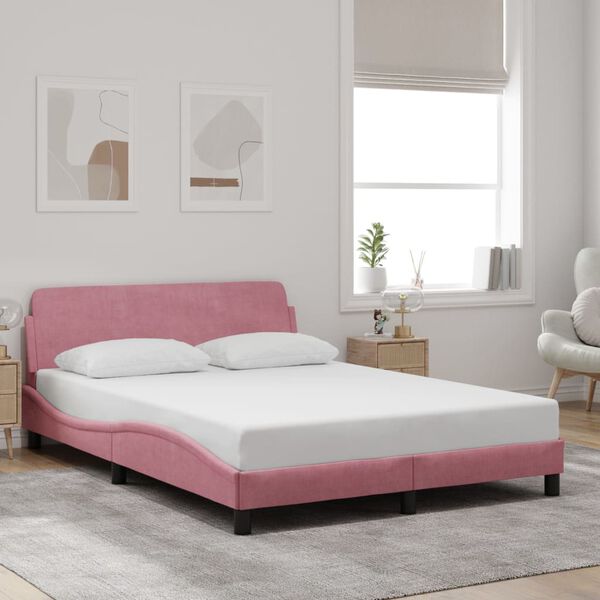 vidaXL sengeramme med sengegavl Dover Pink 140x200 cm Velour