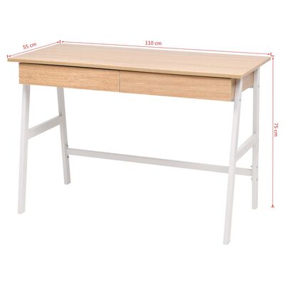 vidaXL skrivebord 110x55x75 cm egetræsfarvet og hvid