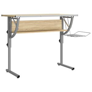 vidaXL skrivebord 110x53x(58-87) cm konstrueret tr&aelig; st&aring;l sonoma-eg gr&aring;
