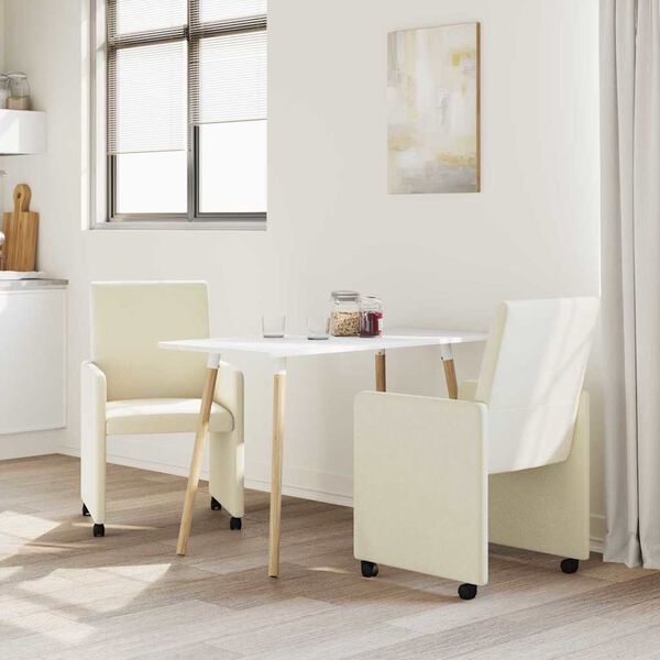 vidaXL Spisebordsstole med hjul 2 pcs Creme 57 x 66 x 94 cm Kunstlæder