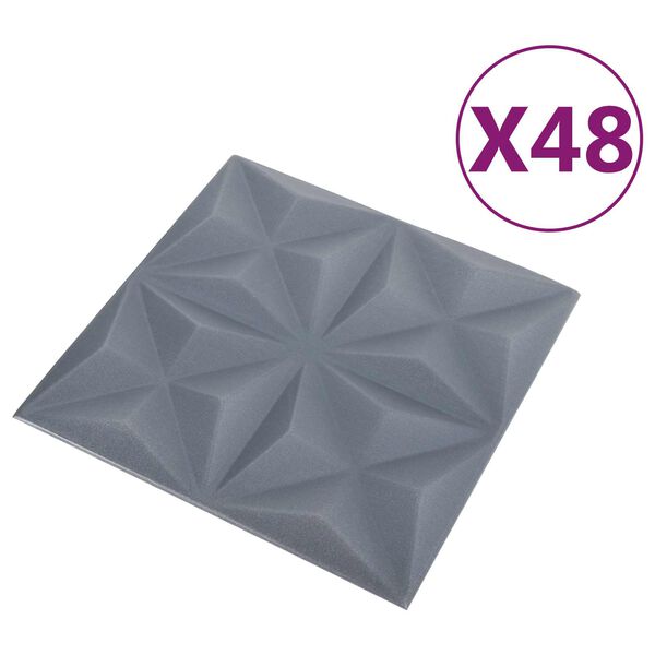 vidaXL V&aelig;gpaneler 48 pcs Origami Gr&aring; 50 x 50 cm XPS Skum