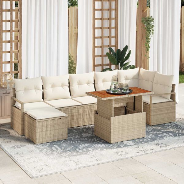 vidaXL Havesofa S&aelig;t med opbevaring 8 pcs Beige Poly rattan