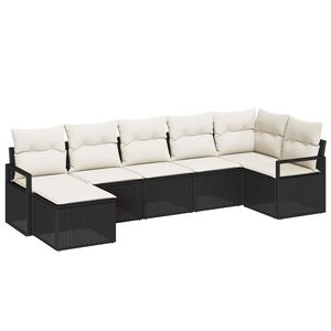 vidaXL Sofa S&aelig;t med pude 7 pcs Sort polyrattan
