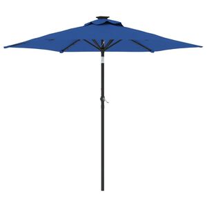 vidaXL parasol med LED-lys og st&aring;lstang 225x225x212 cm azurbl&aring;