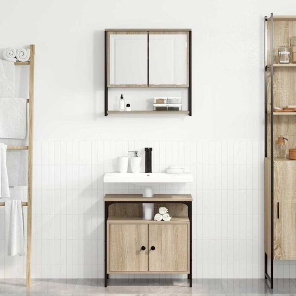 vidaXL Badev&aelig;relsesm&oslash;bel s&aelig;t med hylde 2 pcs Brun 60 x 30 x 60 cm