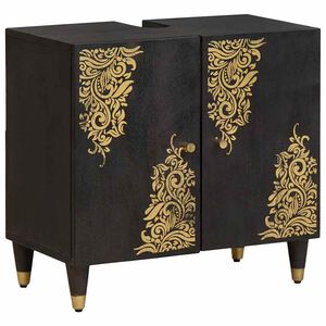 vidaXL Vaskeskab med opbevaring Sort 62 x 33 x 58 cm Massivt mangotr&aelig;