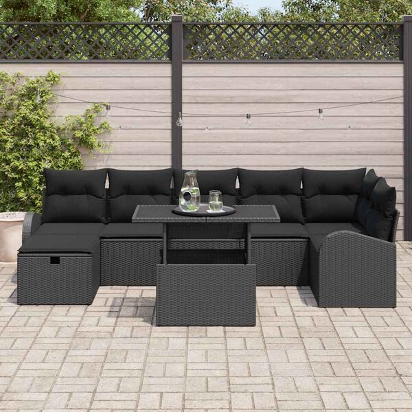 vidaXL Havesofa S&aelig;t med pude med opbevaring 8 pcs Sort Poly rattan