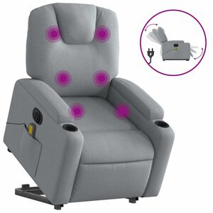 vidaXL elektrisk massagestol med l&oslash;ftefunktion stof lysegr&aring;