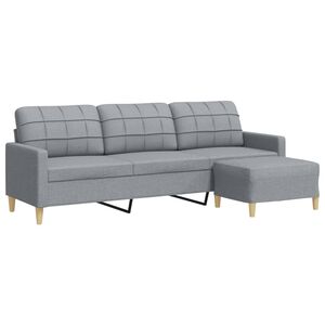 vidaXL 3-personers sofa med fodskammel 210 cm stof Lysegr&aring;