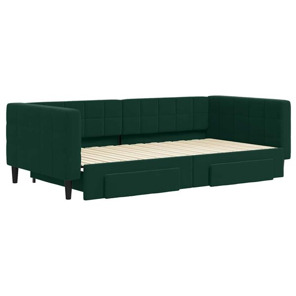vidaXL daybed med udtr&aelig;k og skuffer 100x200 cm velour m&oslash;rkegr&oslash;n