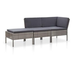 vidaXL havelounges&aelig;t 3 dele med hynder polyrattan gr&aring;