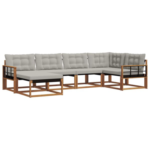 vidaXL Udend&oslash;rs sofagruppe 6 pcs Naturlig og Lys Gr&aring; Massivt Akacietr&aelig;