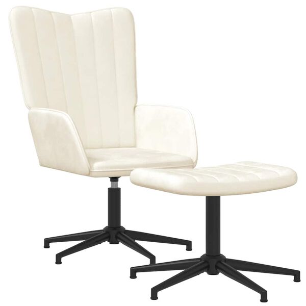 vidaXL l&aelig;nestol med fodskammel fl&oslash;jl cremehvid