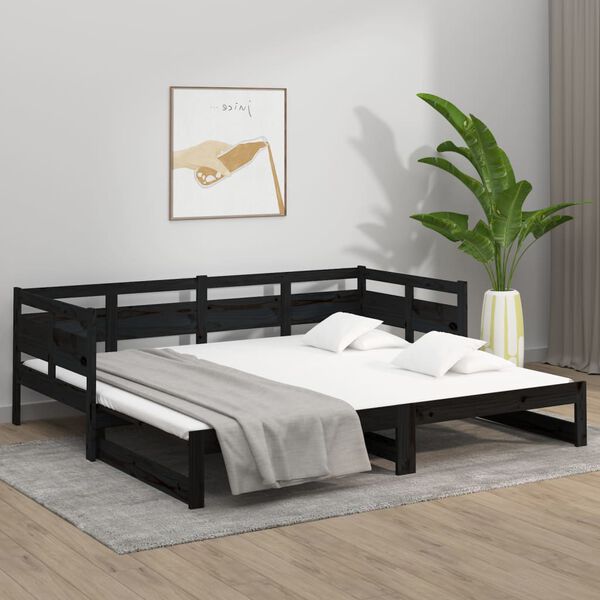 vidaXL daybed med udtræk 2x(90x190) cm massivt fyrretræ sort