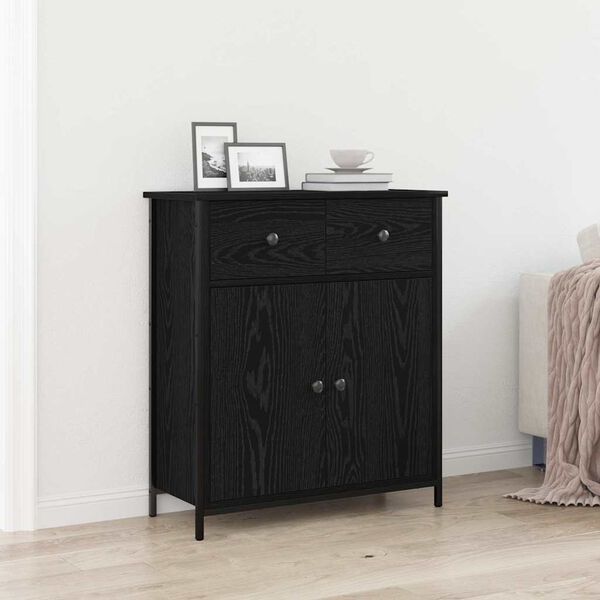 vidaXL Sideboard med skuffe Sort eg 70 x 30 x 80 cm Konstrueret tr&aelig;