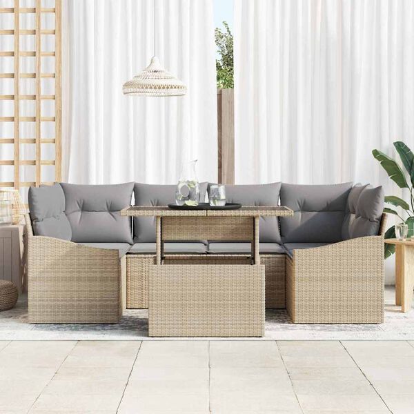vidaXL Havesofa S&aelig;t med pude med opbevaring 7 pcs Beige polyrattan
