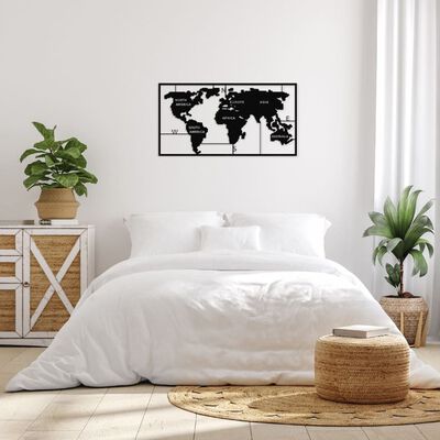 Homemania vægdekoration World Map 90x55 cm metal sort