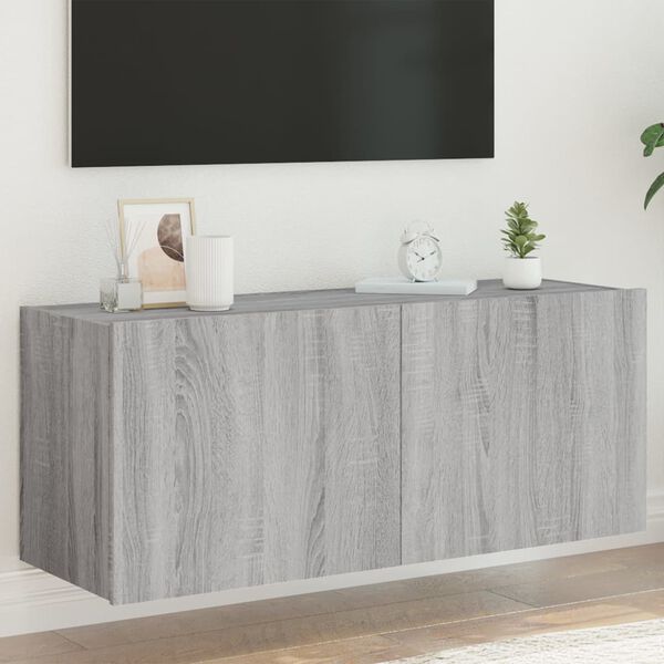 vidaXL v&aelig;gh&aelig;ngt tv-bord m. LED-lys 100x35x41 cm gr&aring; sonoma-eg