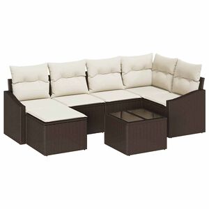 vidaXL Sofa S&aelig;t med pude 7 pcs Brun polyrattan