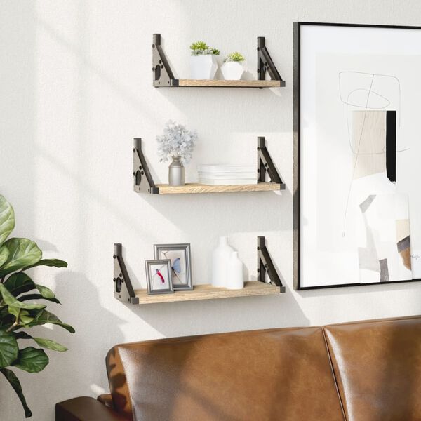 vidaXL væghylder 3 stk. konstrueret træ sonoma-eg