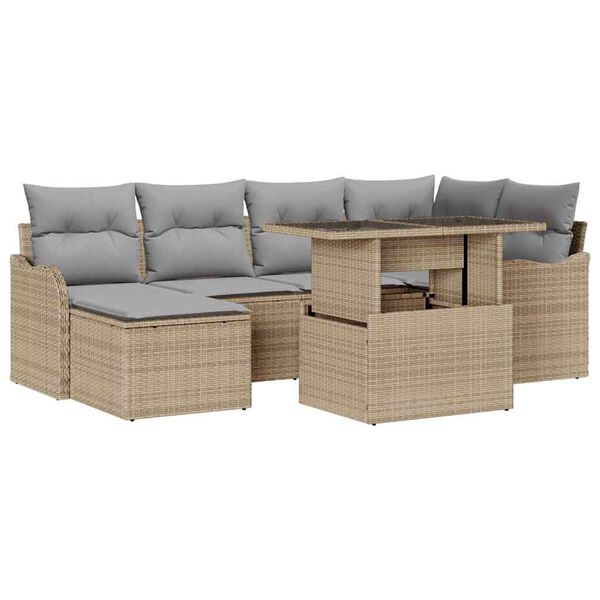 vidaXL Havesofa S&aelig;t med pude med opbevaring 7 pcs Beige Poly rattan