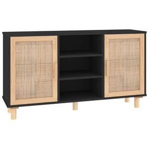 vidaXL sk&aelig;nk 105x30x60 cm massivt fyrretr&aelig; og naturlig rattan sort