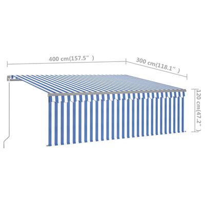 vidaXL markise m. gardin 4x3 m manuel betjening blå og hvid