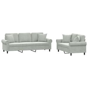 vidaXL sofas&aelig;t 2 dele med puder velour lysegr&aring;