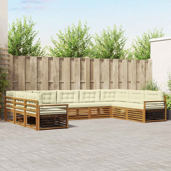 vidaXL Sofas&aelig;t med pude 9 pcs Naturlig og Fl&oslash;de Massivt Akacietr&aelig;