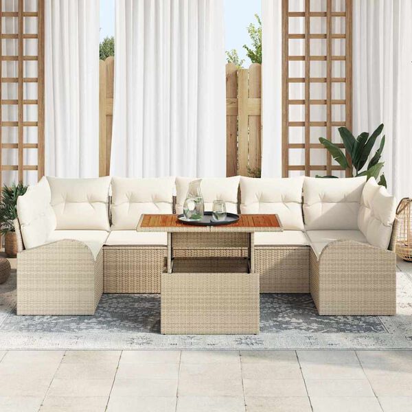 vidaXL Havesofa S&aelig;t med opbevaring 8 pcs Beige Poly rattan