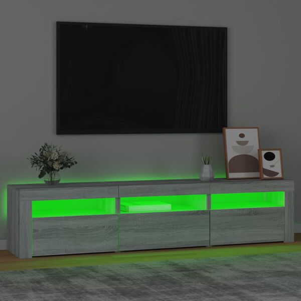vidaXL tv-bord med LED-lys 180x35x40 cm grå sonoma-eg