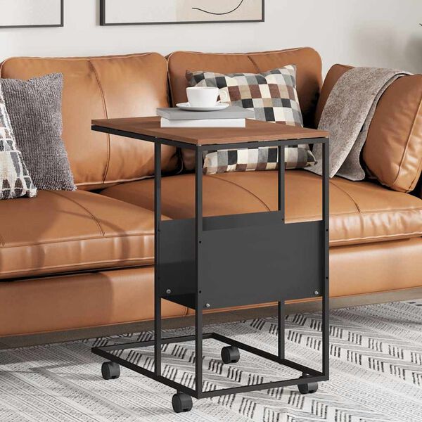 vidaXL sidebord med hjul 55x36x63,5 cm konstrueret tr&aelig; sort