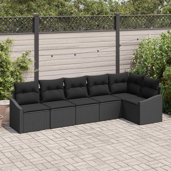 vidaXL Sofa Sæt med pude 6 pcs Sort polyrattan