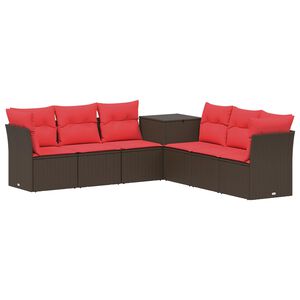 vidaXL Sofa S&aelig;t 7 stk. Brun og R&oslash;d Poly Rattan og St&aring;l