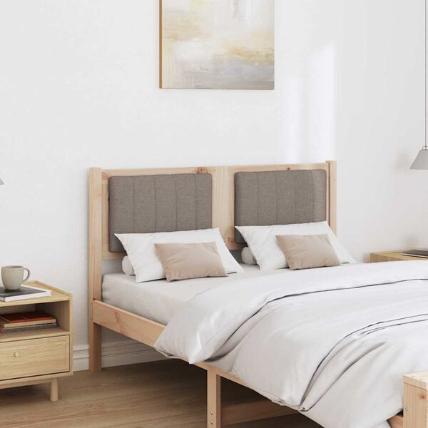 vidaXL Polstret sengegavl med hovedg&aelig;rde Brun 120 cm Massiv fyrretr&aelig;