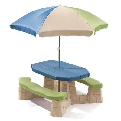 Step2 picnicbord med parasol aquablå