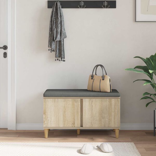 vidaXL Hallb&aelig;nk med pude med opbevaring Sonoma eg 80 x 38 x 46 cm