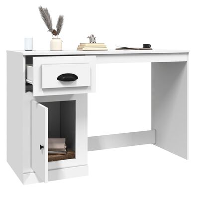 vidaXL skrivebord med skuffe 115x50x75 cm konstrueret træ hvid