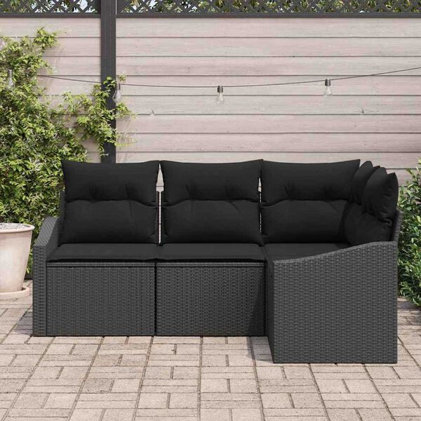 vidaXL Havesofa S&aelig;t med pude med opbevaring 4 pcs Sort polyrattan