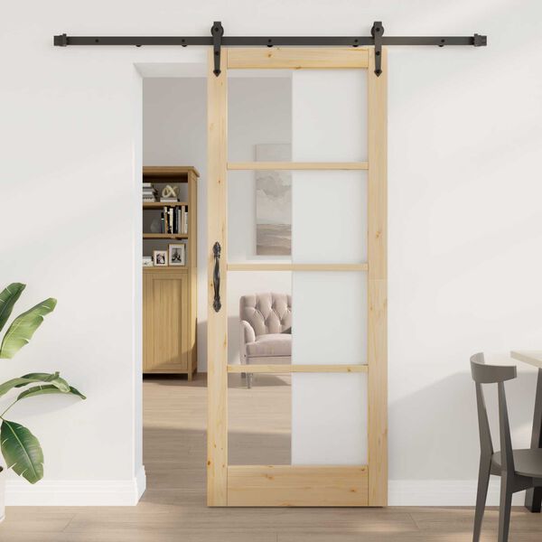 vidaXL Skyded&oslash;r Naturlig og sort 83 x 211 cm Massivt fyrretr&aelig; og glas