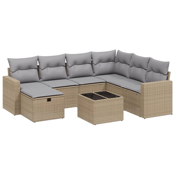 vidaXL havesofas&aelig;t 8 dele med hynder polyrattan beige